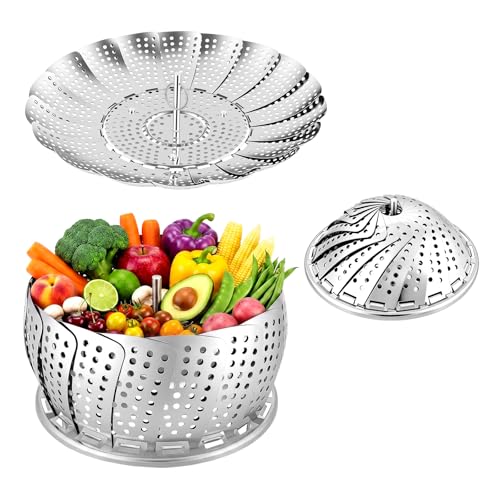 Sayfine Vegetable Steamer Basket, Premium Stainless Steel Veggie Steamer Basket for cooking - Folding Expandable Steamers to Fits Various Size Pot (Large(6" to 10.5")