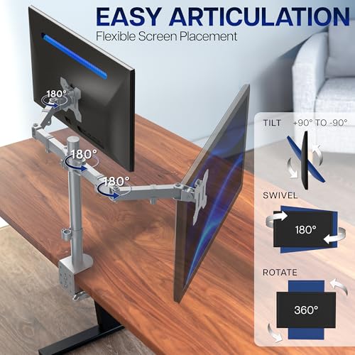 Image of VIVO Dual Monitor Desk Mount, Heavy Duty Fully Adjustable Steel Stand, Holds 2 Computer Screens up to 30 inches and Max 22lbs Each, Gray Color, STAND-V002-GY
