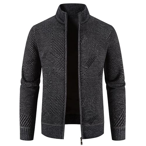 Mens Classic Textrued Lines Sweaters Stand Collar Slim Fit Casual Knitted Outerwear Chunky Ribbed Cardigan2