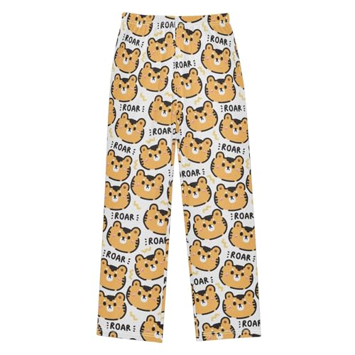 Boys' Pants Cute Tiger Face Roar Word Long Bottoms Jogger Pants Elastic Waist Trousers with Pockets S-XL