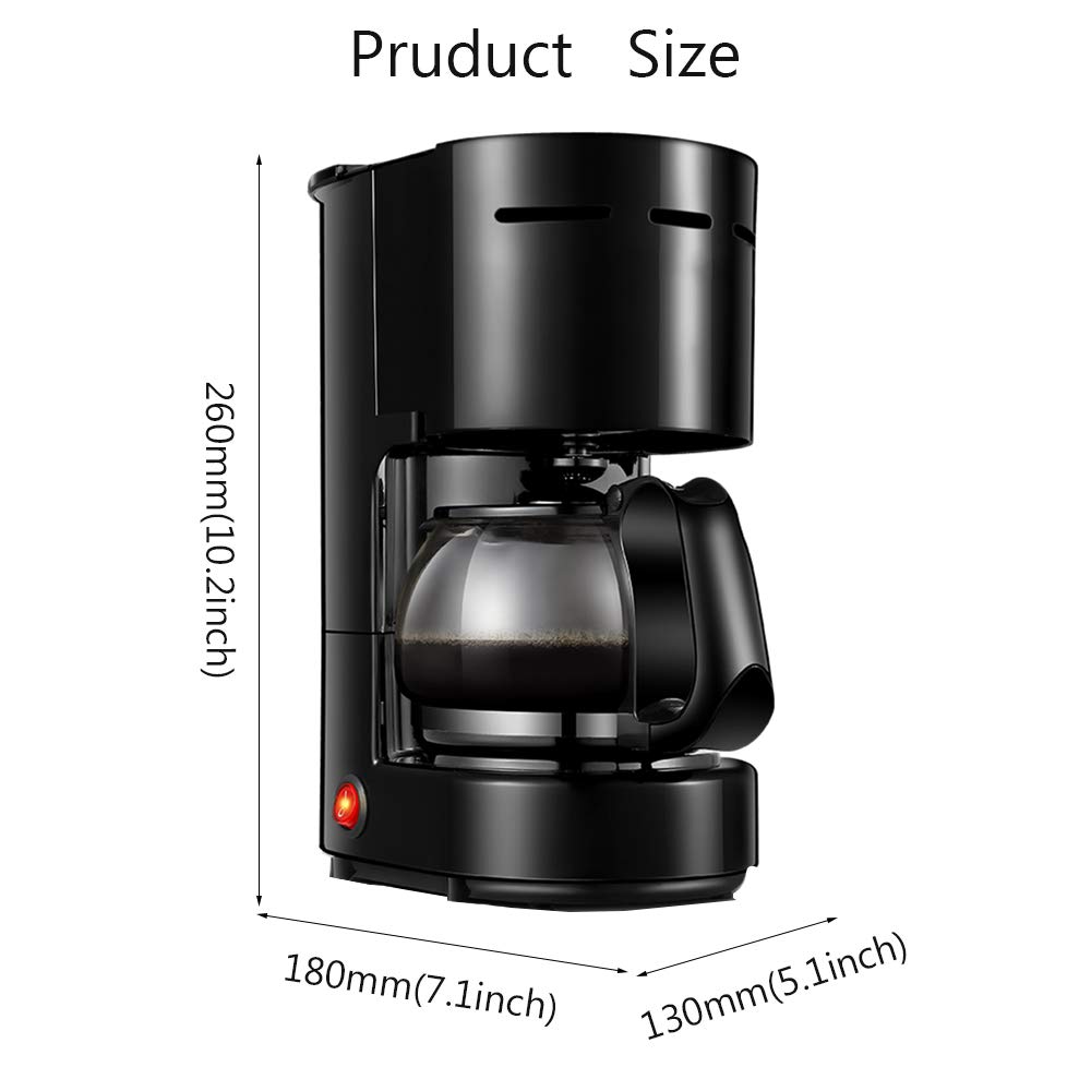 Cafeteras -Filtro de Precisión Temperatura Constante Inteligente Diseño Antigoteo Olla de Vidrio a Prueba de Explosiones Resistente a Altas Temperaturas 0.65L 220V 600W, Negro