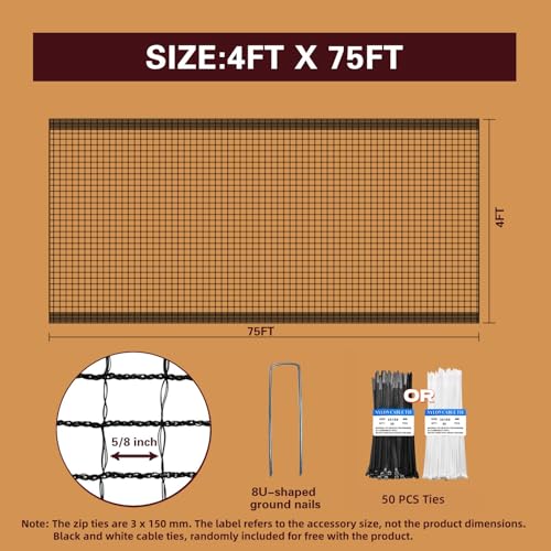 Image of Plastic Mesh Fence Deer Fencing 4x75ft,Reinforced Edges,55gsm Heavy Duty Temporary Fence,Ideal for Garden Netting,Animal Barrier,Safety Netting, Fruit Plant Protection, Black