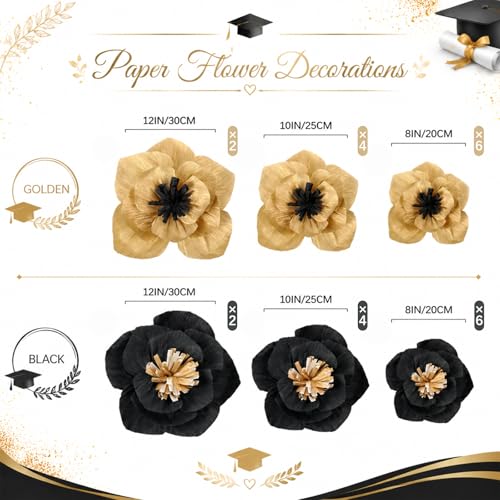 Image of Cholemy 24 Pcs Tissue Paper Flowers, Crepe Paper Flowers Decorations 8 inch 10 inch 12 inch for Wedding Party Baby Bridal Shower Carnival Party Birthday Nursery Wall Decor (Graduation Series)