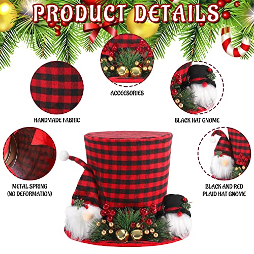 Christmas Tree Topper Hat Red Black Buffalo Plaid Top Hat Christmas Tree Decorations Santa Gnome Gold Jingle Red Berry Ornaments Large Xmas Tree Topper Decor For Snowman Home Party Decors Supplies #TOP2