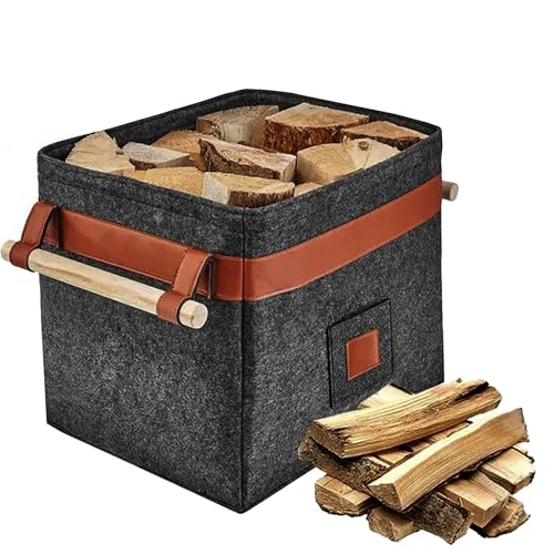Cesto para Leña Cesta de Fieltro para Leña, Estructura de Metal Integrada Para Mayor Estabilidad Cesta para Leña, 5MM Fieltro de Espesor, Bolsa para Libros, Ropa y Juguetes