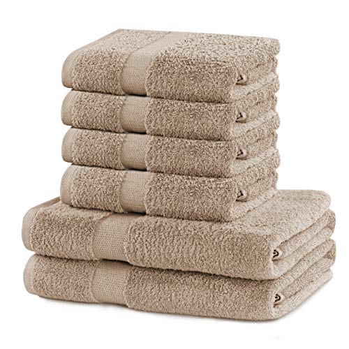DecoKing 6er Set Baumwolle Qualität 525g/m² 4 Handtücher 50x100 cm und 2 Badetücher 70x140 cm beige saugfähig Marina Cover
