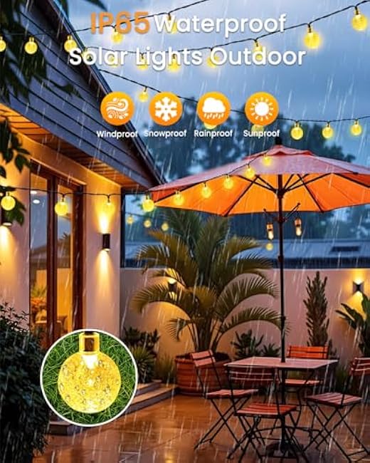 LORRYTE 2-Pack 64FT 100 LED Crystal Globe Solar String Lights Outdoor, Waterproof Solar Lights for Outside, 8 Lighting Modes Patio Decor for Garden Yard Porch Wedding Party(Warm White)