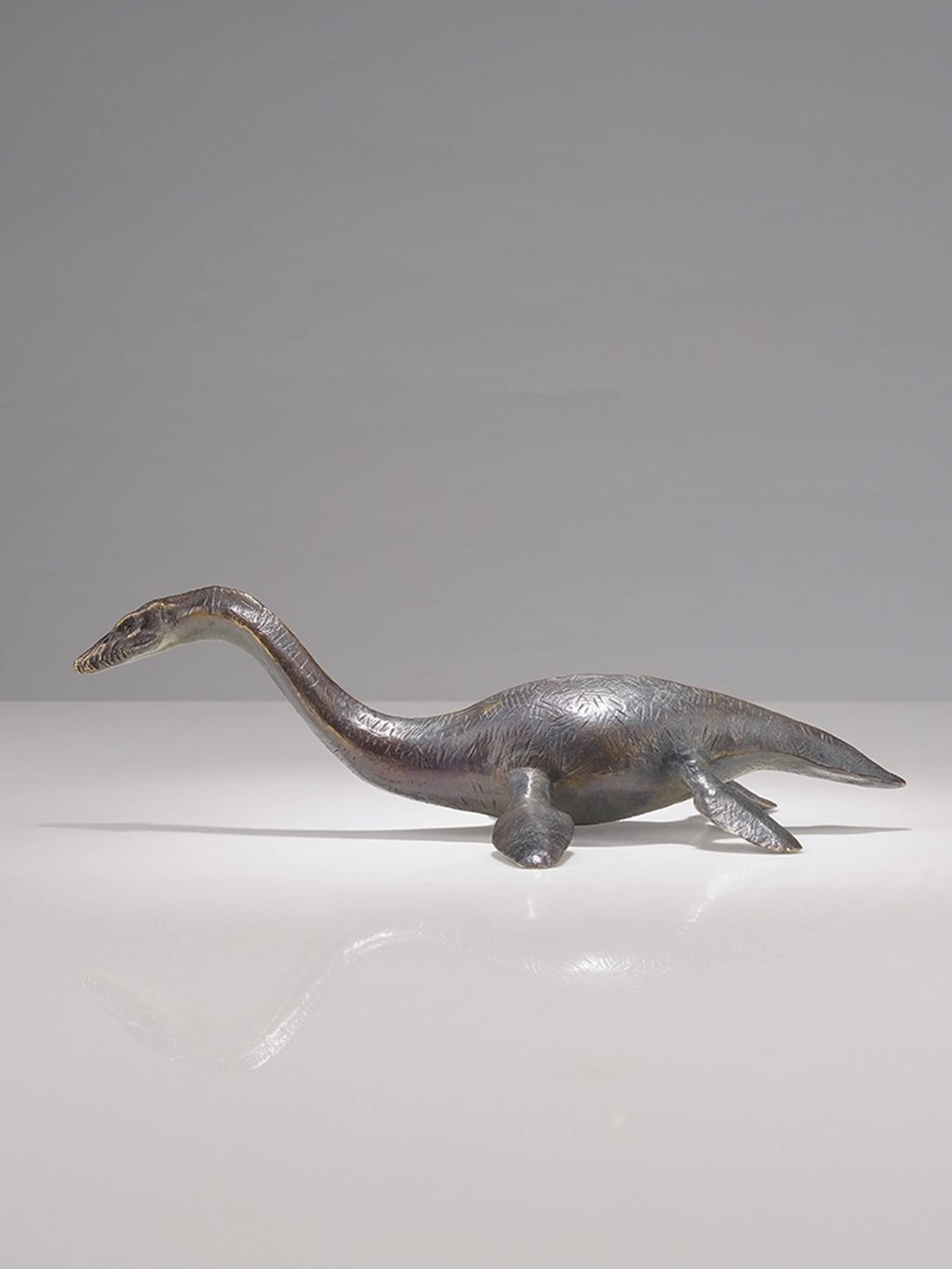 CNCNSH Mosiężna figurka dinozaura na stole, jurajski posąg plezjozaura, dekoracja biurowa, kolekcja rzeźb z brązu dla bydła zwierzęcego,