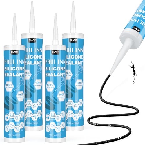 Image of PAULINN 4 Pack Black Silicone Caulk Waterproof 100% Silicone Caulk for Kitchen & Bathroom