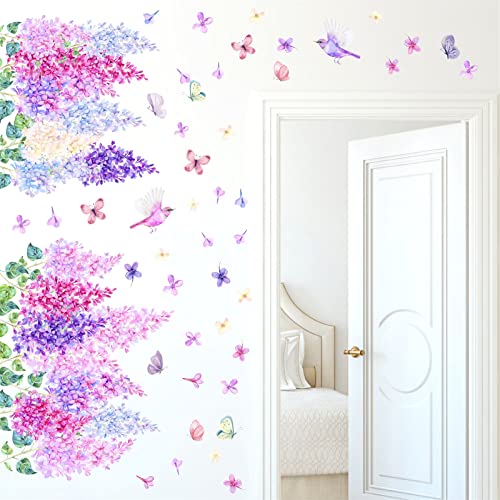 Hanging Flower Wall Decals Watercolor Flower Vine Stickers Peel and Stick Removable Purple Pink Floral Wall Stickers for Girls Bedroom Nursery Living Room Decor - Image 4