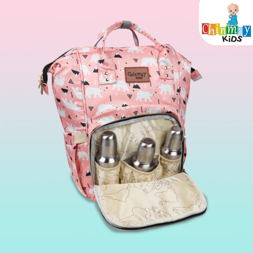 Chinmay Kids Diaper Bag Nursing Maternity Backpack, Waterproof Multifunctional Travel Bag Large Size (20 x 18 x 40 cms)(Blue) (Peach Bear) 1