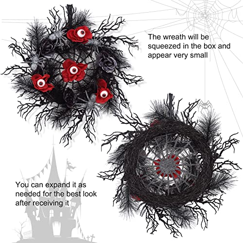 Adeeing Halloween Wreaths For Front Door, 18 Inch Black Spooky Halloween Door Wreath With Spider Rose And Eyes For Indoor Outdoor Wall Window Home Party Decoration #TOP3
