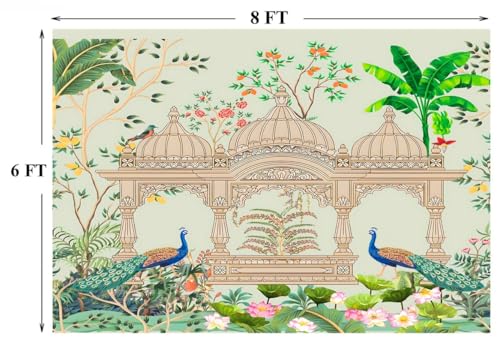 Image of Backdrop Cloth for Decorations poojas | Lakshmi poojas backdrops Cloth| Decoration Backdrop for Pooja | Peacock Backdrop Decoration Cloth (8FT-6FT) | Back Ground Decoration Clothes