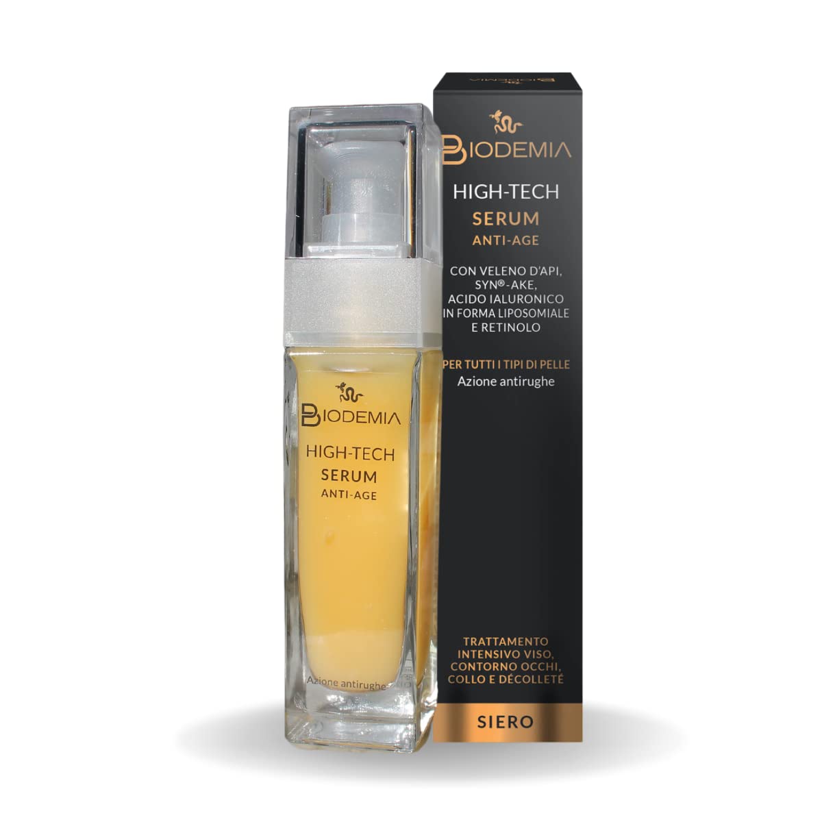 BIODEMIA | Siero Viso Anti-Age Contorno Occhi, Collo E Décolleté, 30 ml | Con Veleno D'Api, Syn-Ake® e Acido Ialuronico A Rapido Assorbimento, dona tonicità