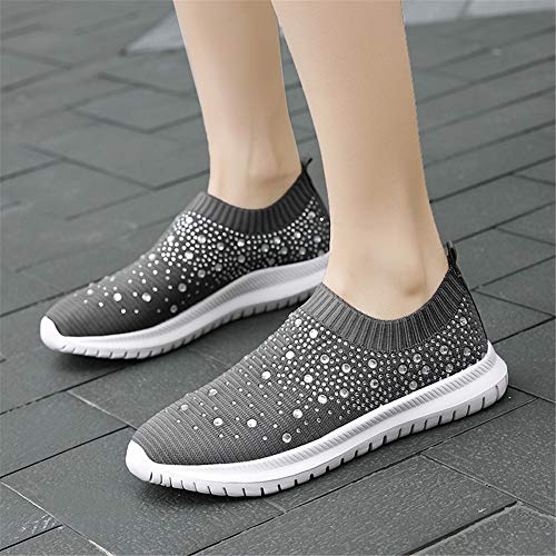 Image of GOSPT Women's Mesh Sport Shoes Rhinestone Glitter Slip On Ballroom Jazz Latin Dance Sock Sneakers