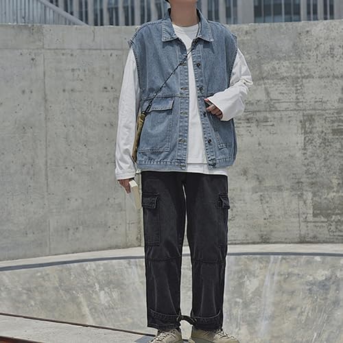 Men's Cowboy Button Front Jean Jacket Fashion Casual Denim Vest Spring Sleeveless Coat Outwear Blouse4