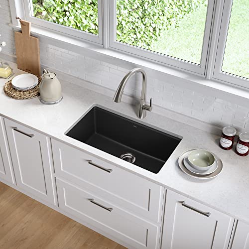 KRAUS-Quarza-31-inch-Undermount-Single-Bowl-Granite-Kitchen-Sink-in-Black-Onyx-KGU-413B KRAUS Quarza 31 inch Undermount Single Bowl Granite Kitchen Sink in Black Onyx KGU 413B