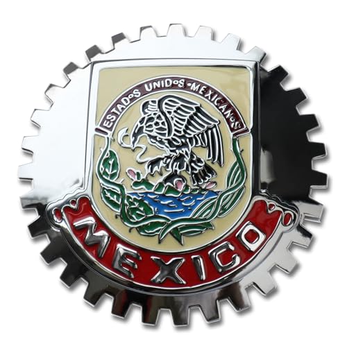 Image of Premium Mirror Chrome Red ISO 9001 Mexico Eagle Flag Grill Badge Mexican Emblem for Trucks and Cars