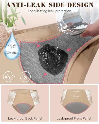 Image of Period Underwear for Women, Leakproof Period Panties, Lace Menstrual Underwear Breathable & Soft