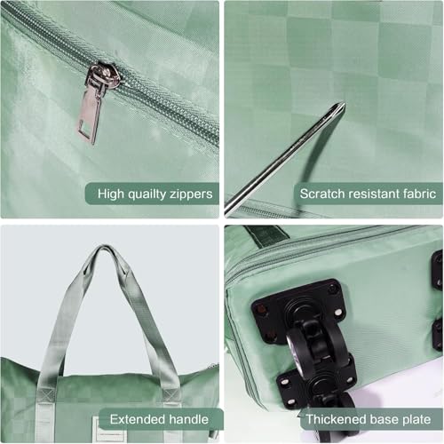 NBERMOTION Expandable Rolling Duffle Bag - Large Carry-On With Spinner Wheels, Foldable Weekend Travel Bag, 28-58L Capacity（Backpack-Green Checkboard） — view 5