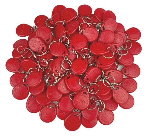 Lot de 100 porte-clés RFID de proximité Em4100 125 kHz pour système de contrôle d'accès (rouge)