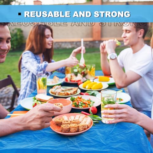 Image of Boao 12 Plastic Elastic Fitted Tablecloths, 4 Ft, 48 x 24 Inch, Blue