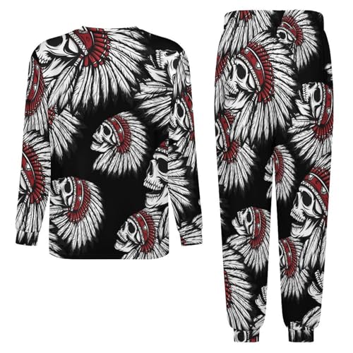 USA Indian Chief Skull Men’s Pajama Set Long Sleeve Top And Pants Loungewear Sleepwear Pjs Nightwear4