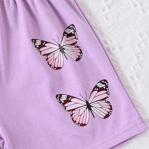 Image of Kid Toddler Girl Butterfly Printed Short Sleeve T-Shirt + Waist Shorts Set 2PC Clothing For Summer
