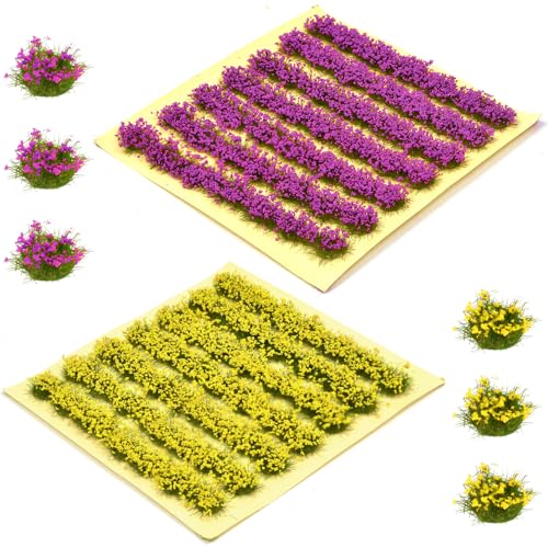 LANSKYLAN 2 PCS Modelo de Césped Estático Modelo Árbol Césped Accesorios de Hierba Estática en Miniatura Hierba Estática Césped Estático Autoadhesivo para Modelismo Wargame (Púrpura/Amarillo)