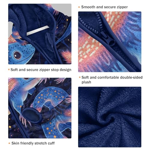 Glowing Axolotl Pattern Prints Toddler Fleece Jacket Girl Boys Hooded Fleece Jacket Coat Warm Outwear Zip-up 3-10T3