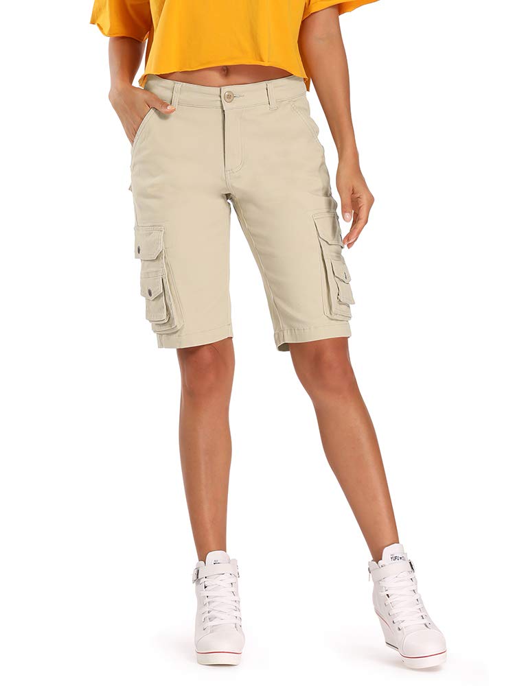 Aeslech Bermuda Cargo Shorts für Damen, lässige Baumwolle Multi Taschen Outdoor Wear