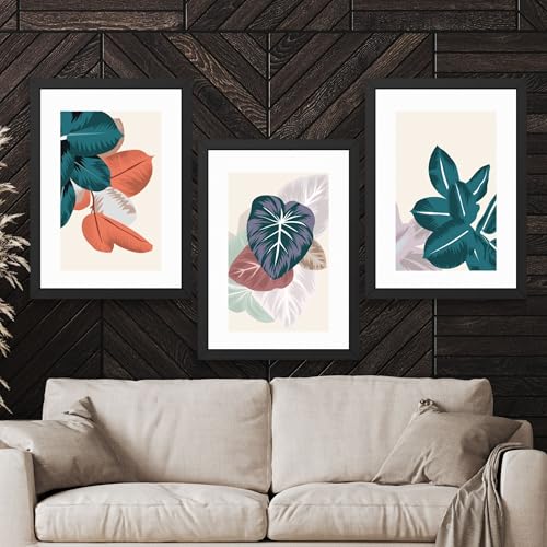 Image of CRAFT QUEST Wall Art Decor Paintings | Set of 3 Floral Wall Art Frames for Home Decoration | Ideal for Living Room, Bedroom & Offices (Black, 10 X 13 Inches, Each Frame)