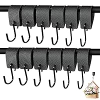 NVGVUP 6 Stück S Haken Mit Lederschlaufe, Schwarz Kleiderhaken, Haken zum Einhängen, Haken für Kleiderstange, Fleischerhaken Leder