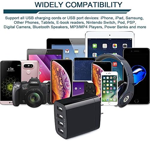 Wall Charger, USB Charger Adapter, AILKIN 4.8A 4Multi Port Fast Charging | USBA Station Power Base Block Plug Cube Brick for iPhone 17 16 15 14 SE 13 12 Pro Max/X/Plus, Samsung A17/S25/S26 Kindle Plug