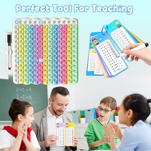 Image of Multiplication Flash Cards + Pop Fidget Multiplication Chart, Times Table Educational Flashcard 3rd Grade, 4th, 5th, 6th Grade, Mint
