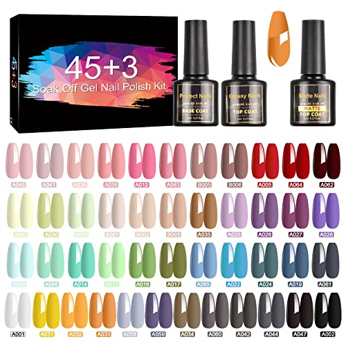 STINLAND Vernis Semi Permanent, 45 Couleurs Vernis à Ongles Vernis Manucure Nail Art Lot Vernis Gel Ongles Gel UV LED Soak Off Semi Permanent 8ML Kit