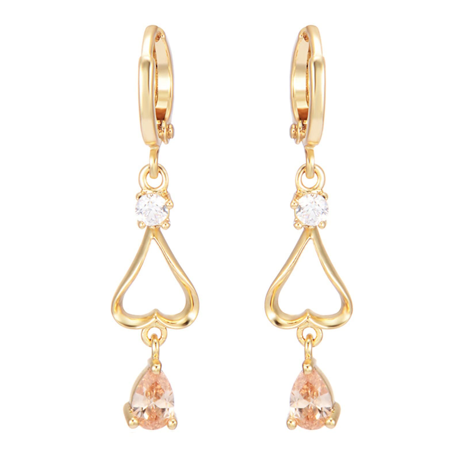 Pendientes de mujer de oro 585 de oro auténtico, pendientes largos de aro con corazón hueco con gotas de agua, moissanita, pendientes de boda para mujer, oro amarillo