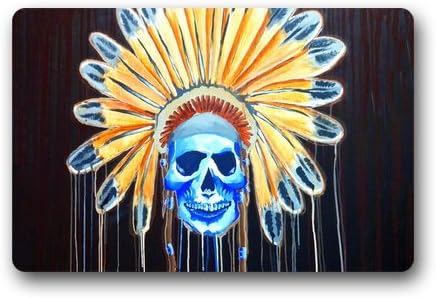 Atnee Watercolor Painting Smile Native American Skull Doormat Door mat / Pad