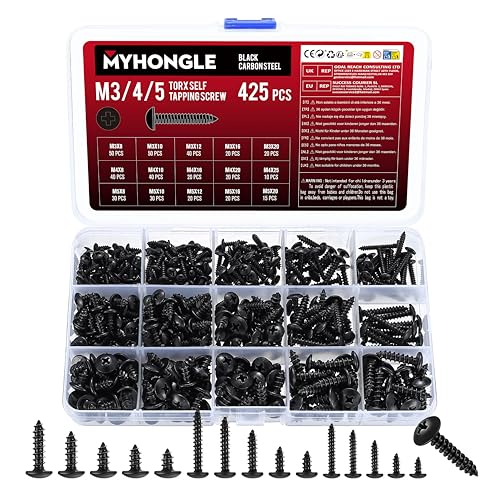 425 STK M3 M4 M5 Blechschrauben Selbstschneidende Schrauben Schwarz Flachkopfschrauben Linsenkopfschrauben Kreuzschlitzschraube Holzschrauben Bohrschrauben Sortiment Set Trockenbau Schrauben