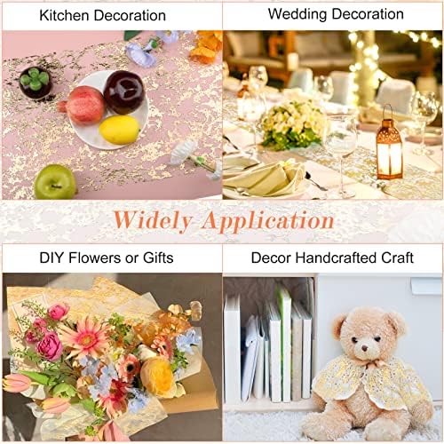 Brynnl Gold Metallic Table Runner, 15M x 28CM width Gold Foil Table Cloth Long Glitter Thin Mesh Dining Table Runner Roll, Foil Mesh Sequin Table Runners for Wedding Bridal Shower Christmas