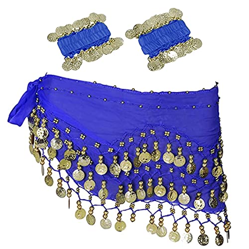 Foulards de hanche de danse du ventre avec bracelets, jupe de danse du ventre en mousseline de soie jupe de hanche taille chaîne danse ceinture de foulard de hanche avec des pièces pendantes