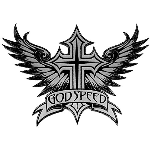 VEGASBEE GODSPEED WINGED CROSS WINGS CHRISTIAN BIKER RIDER JACKET REFLECTIVE PATCH LARGE