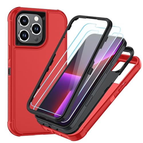 Image of SunStory Compatible with iPhone 13 Pro Case with HD Screen Protector, 3-Layer Heavy Duty Full-Body Cover,3 in 1 Hybrid Protective Case for iPhone 13 Pro 6.1 inch,Red