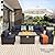 Rattaner Patio Furniture Set with 45 Inches Fire Pit 7-Piece Outdoor Sectional Patio Couch 60000 BTU Wicker Propane Fire Pit Table with No-Slip 5" Cushions and Waterproof Covers, Navy Blue