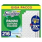 Swiffer Panni Cattura Polvere, 216 Panni Microfibra Dry, Cattura Polvere e Sporco, Ottimo per Tutti i Tipi di Pavimenti e per i Peli di Animali, Giga Formato