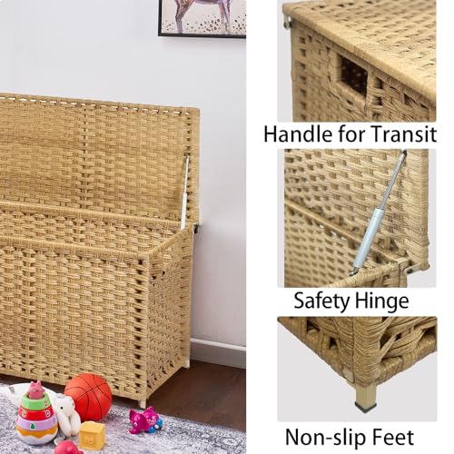 Image of Wicker Storage Trunk, 30 x 17 x 18 inches, 160L(42.3 Gallon), Handwoven Wicker Chest with Stay-Open Lid, Metal Frame, Easy to Assemble, Supports 200 lbs, Rural Natural