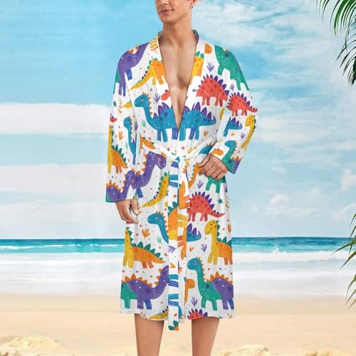 Colorful Dinosaur Funny Men's Robe Novelty Soft Lightweight Bathrobe Long-sleeve Spa Robes2