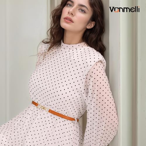 VONMELLI Women's Leather Skinny Belt for Dress Adjustable Thin Waist Belt for Ladies 5