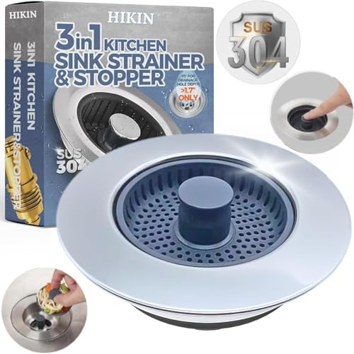 Image of Premium Square Stainless Steel Kitchen Strainer 11 CM Sink Jali, Drain Filter, Anti Clogging Mesh Hair Catcher Drain Cover (ONLY for Square Sink) (3 in 1 Push Strainer)