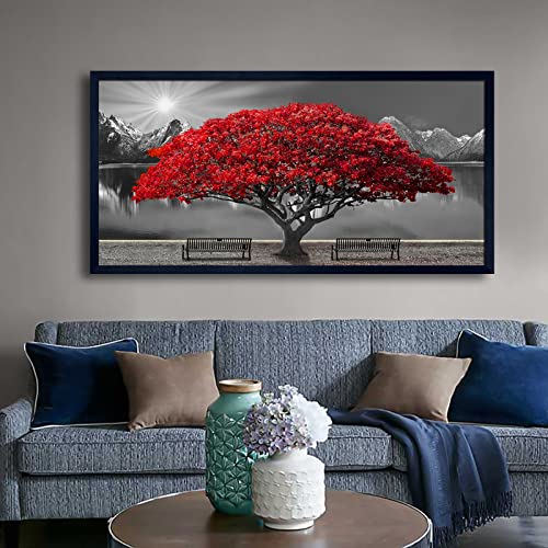 Black and White Red Tree Wall Art Canvas Print Picture